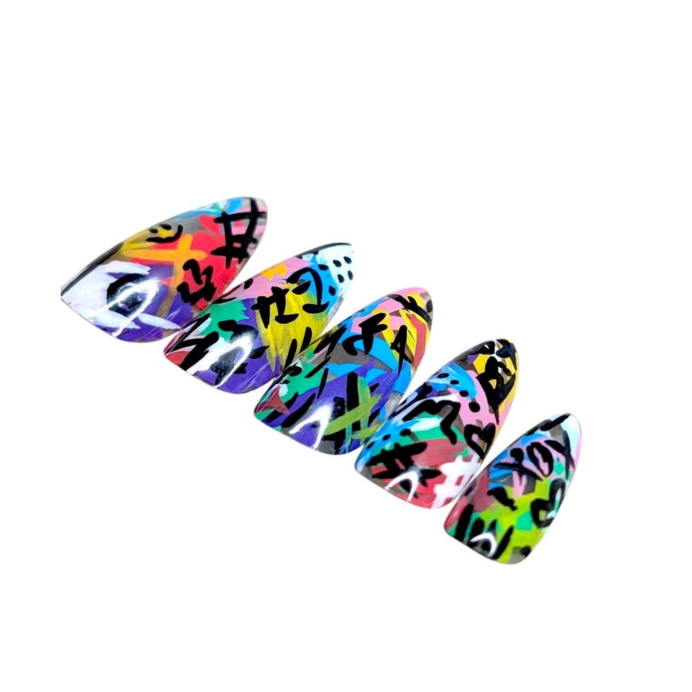 Graffiti Nails Colorful Handmade Gel Nails Press On Set Brand New - Picture 2 of 11